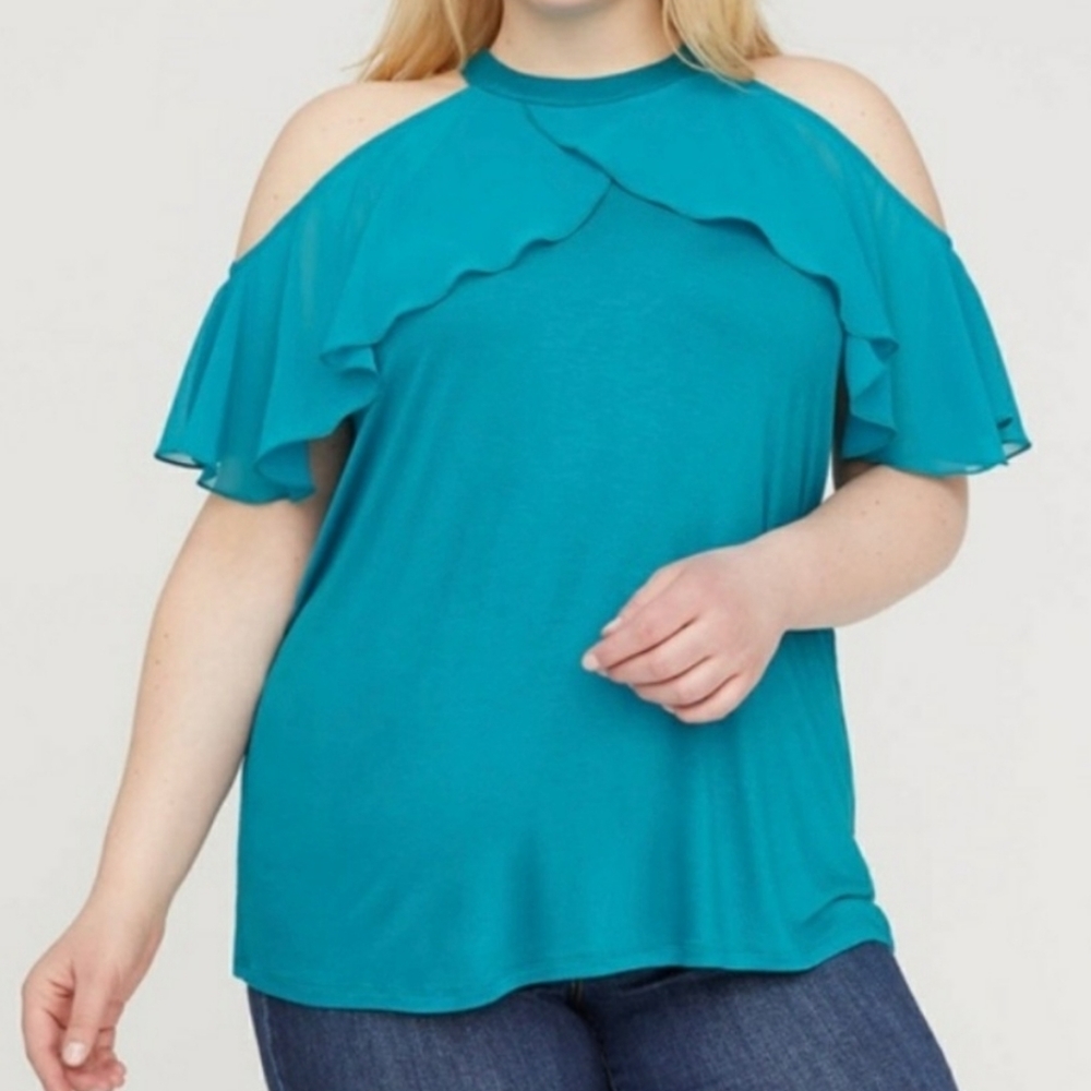 Lane Bryant Mock Neck Ruffle Sleeveless Top‎ 22/24